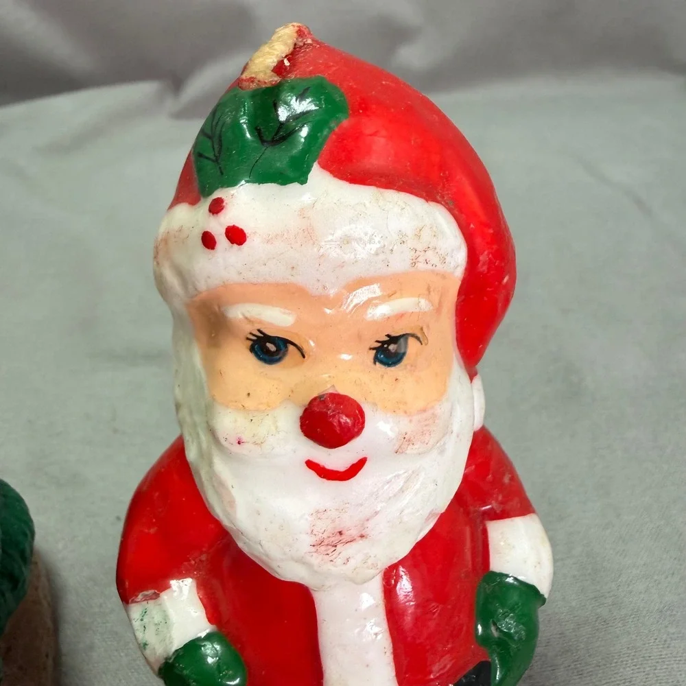 Vintage Christmas Candle Lot Interpur Santa Claus Teddy Bear Retro Kitsch Unlit